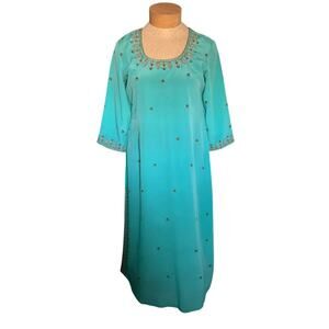 Embroidered Kurta Harem Pants Turquoise Blue Green Traditional Set Salwar Kameez